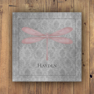 Pink Dragonfly Damask Paperweight