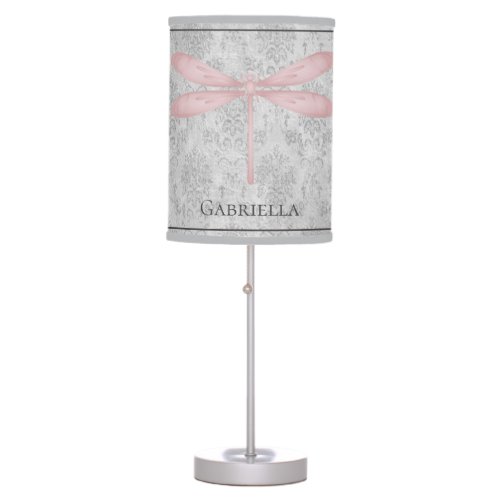 Pink Dragonfly Damask Table Lamp