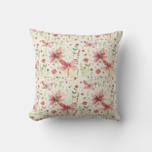 Pink Dragonfly Floral Home Decor Throw Pillow