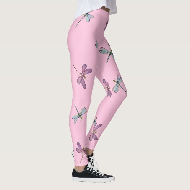 Pink Dragonfly Leggings - Custom Color High Waist (Right)