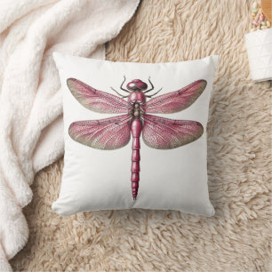 Pink Dragonfly Nature Inspired Art Throw Pillow