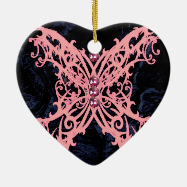 Pink Dragonfly/ Navy Velvet Design Ceramic Ornament (Front)