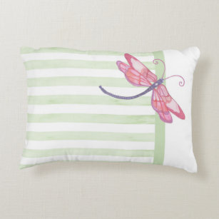 Pink Dragonfly on Sage stripes Pillow
