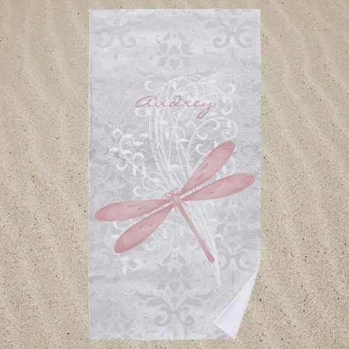 Pink Dragonfly Personalized Beach Towel