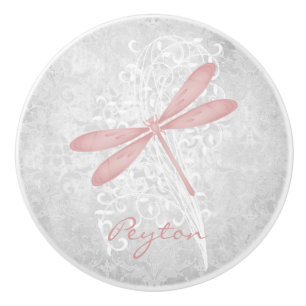 Pink Dragonfly Personalized Ceramic Knob
