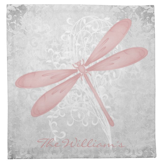 Pink Dragonfly Personalized Cloth Napkin (Front)