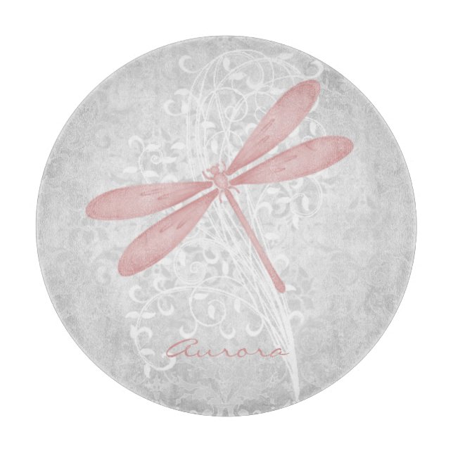 Pink Dragonfly Personalized Cutting Board (Front)
