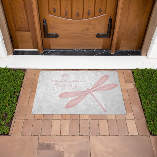Pink Dragonfly Personalized Doormat (Outdoor)