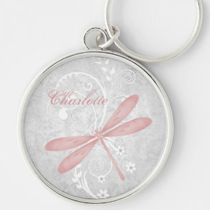 Pink Dragonfly Personalized Keychain