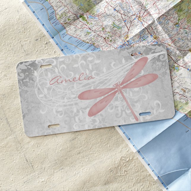 Pink Dragonfly Personalized License Plate (In Situ)