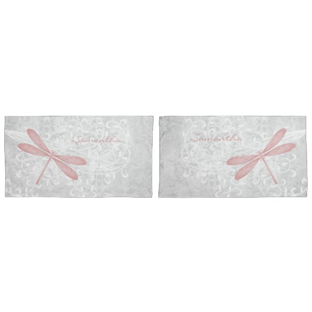 Pink Dragonfly Personalized Pillow Case (Front-Set)
