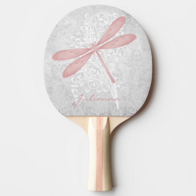 Pink Dragonfly Personalized Ping Pong Paddle (Front)