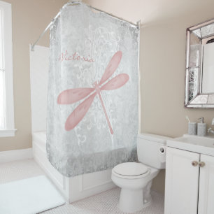Pink Dragonfly Personalized Shower Curtain
