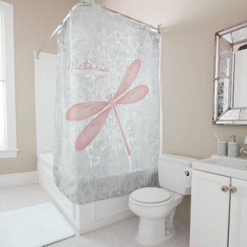 Pink Dragonfly Personalized Shower Curtain