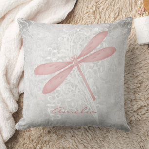 Pink Dragonfly Personalized Throw Pillow