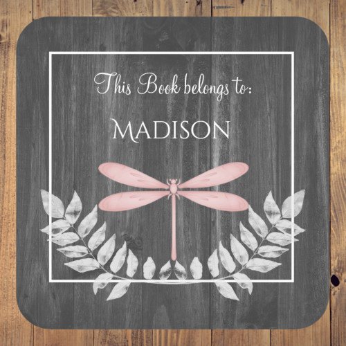 Pink Dragonfly Rustic Book Sticker