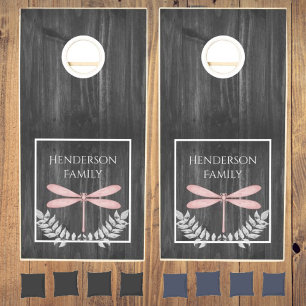 Pink Dragonfly Rustic Cornhole Set