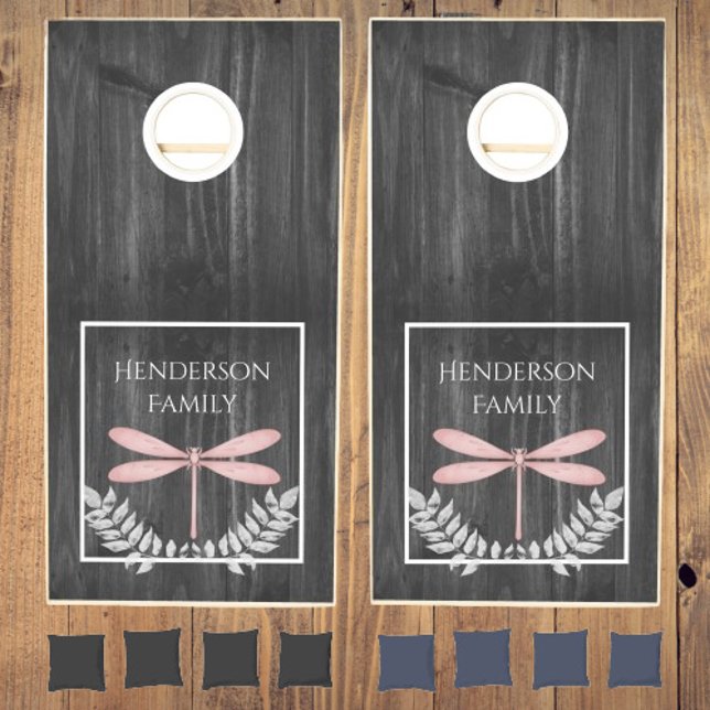 Pink Dragonfly Rustic Cornhole Set (Pink Dragonfly Rustic Cornhole Set)