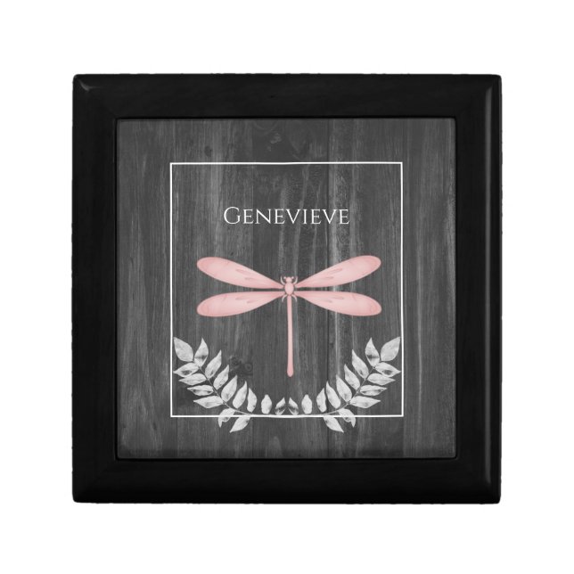 Pink Dragonfly Rustic Gift Box (Front)