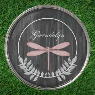 Pink Dragonfly Rustic Golf Ball Marker