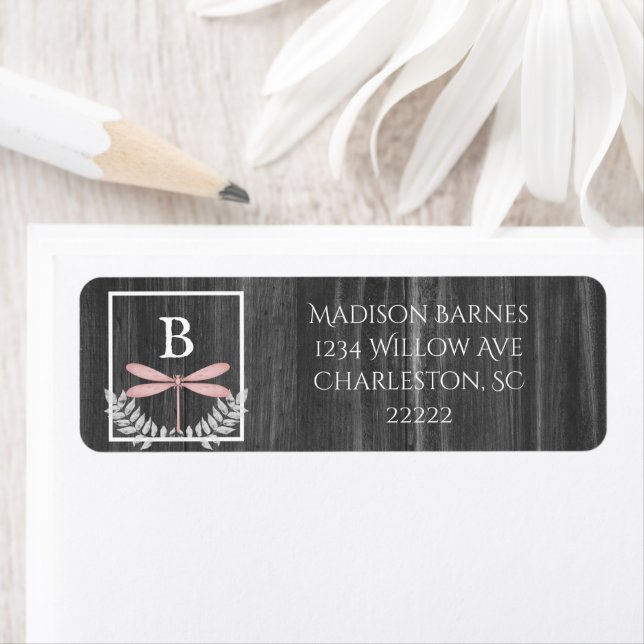 Pink Dragonfly Rustic Label (Insitu)
