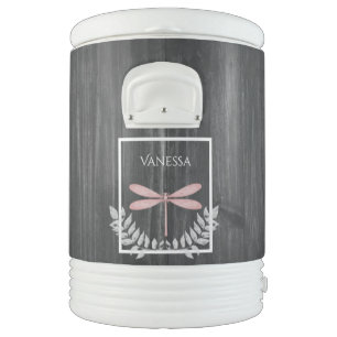 Pink Dragonfly Rustic Personalized Beverage Cooler