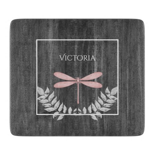 Pink Dragonfly Rustic Personalized  Cutting Board