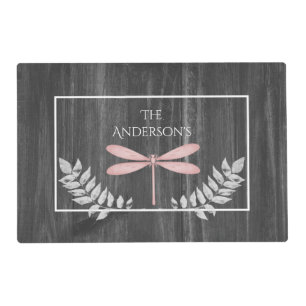 Pink Dragonfly Rustic Personalized Placemat