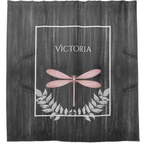 Pink Dragonfly Rustic Personalized  Shower Curtain