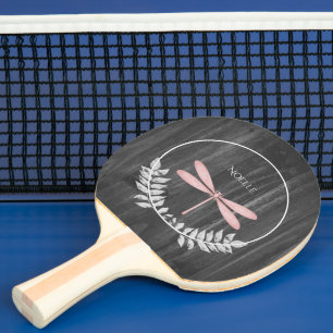 Pink Dragonfly Rustic Ping Pong Paddle