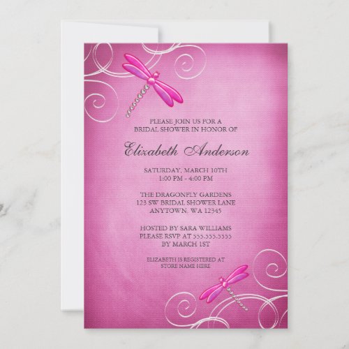 Pink Dragonfly Swirls Bridal Shower Invitation