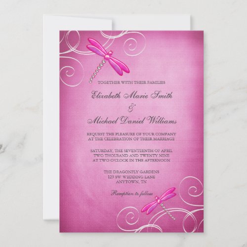 Pink Dragonfly Swirls Wedding Invitation