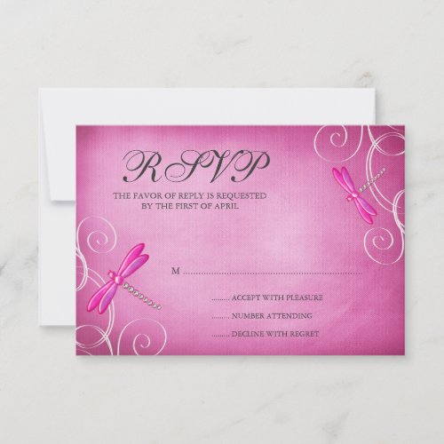 Pink Dragonfly Swirls Wedding RSVP Response Card