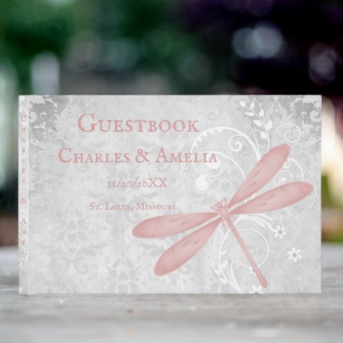 Pink Dragonfly Wedding Guestbook