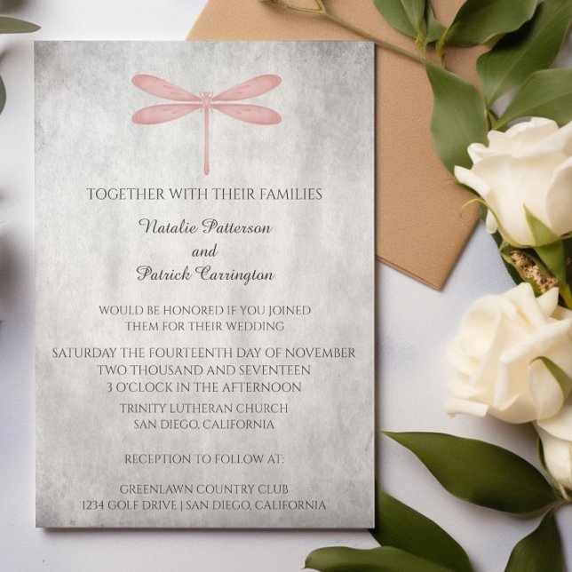 Pink Dragonfly Wedding Invitation (Pink Dragonfly Wedding Invitation)