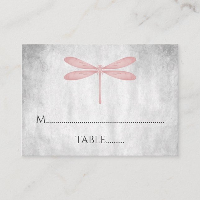 Pink Dragonfly Wedding Place Cards (Front)