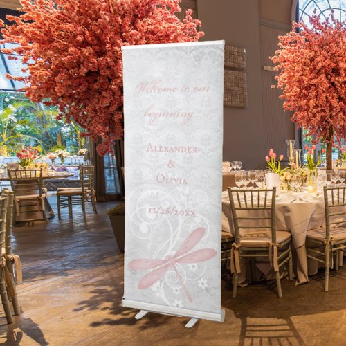 Pink Dragonfly Wedding Welcome Banner