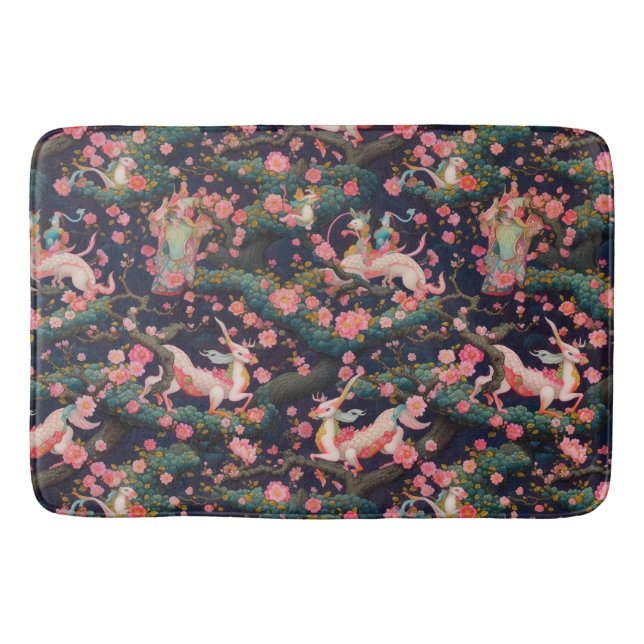 Pink Dragons and Cherry Blossoms Bath Mat (Front)