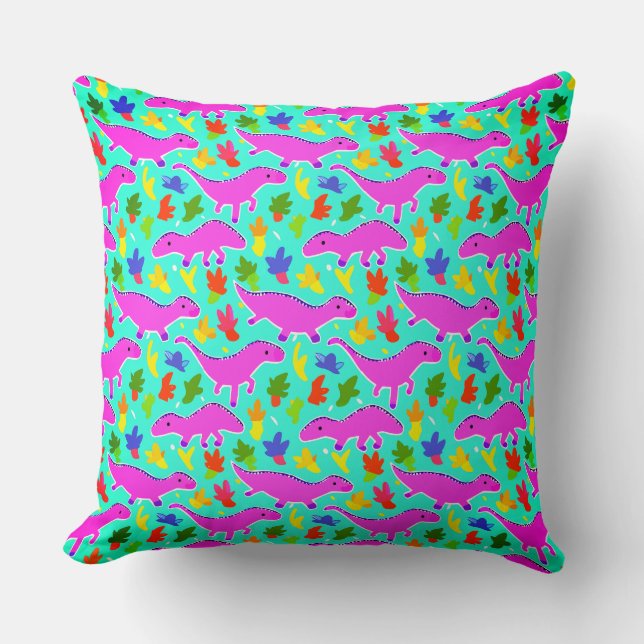  Pink Dragons Over Dark Aqua Design Throw Pillow (Front)