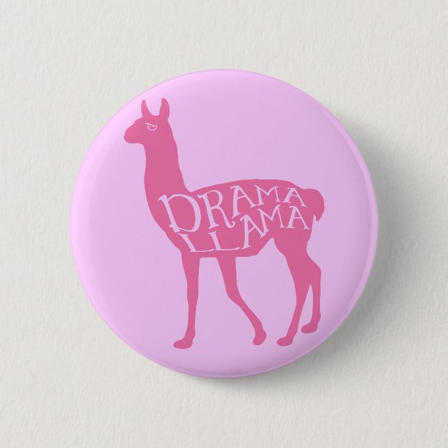 Pink Drama Llama Pinback Button (Front)