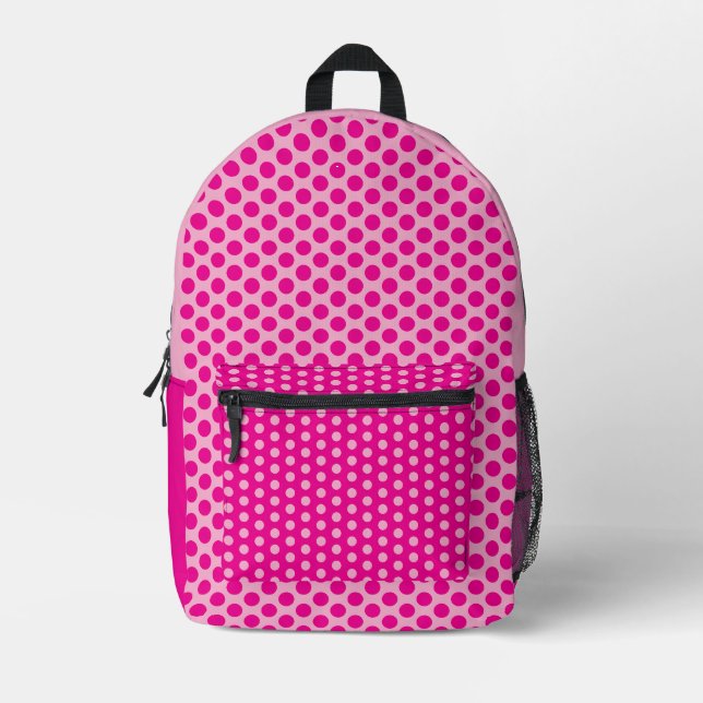 Pink Dramatic Hot Pink Polka Dot Backpack (Front)