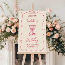 Pink Drawn Bow Champagne 40th Birthday Welcome