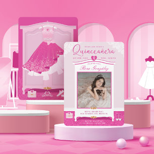 Pink Dream Gown Wardrobe Quinceanera Party Photo Invitation