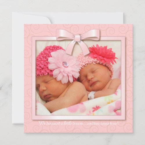 Pink Dream Twin Girl Baby Photo Birth Announcement