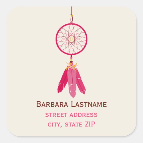 Pink Dreamcatcher Address Sticker