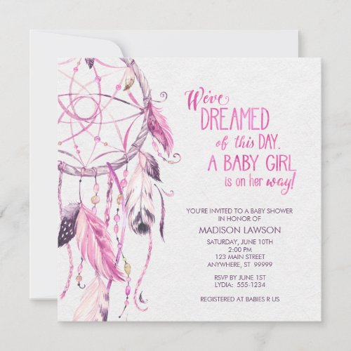Pink Dreamcatcher Baby Shower Invitation