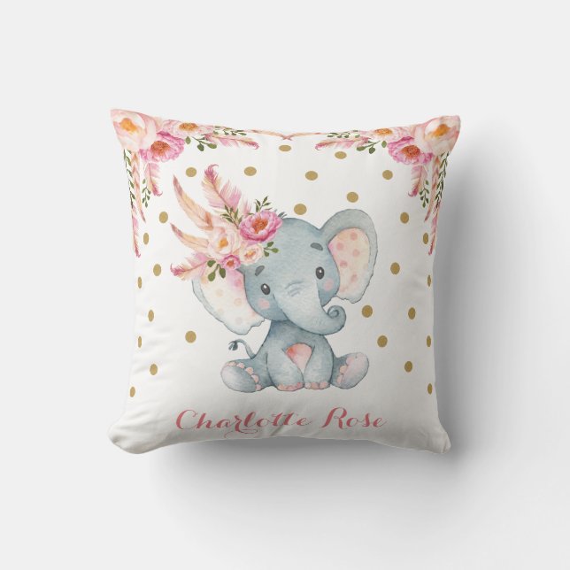Pink Dreamcatcher Elephant Baby Girl Nursery Decor Throw Pillow (Front)