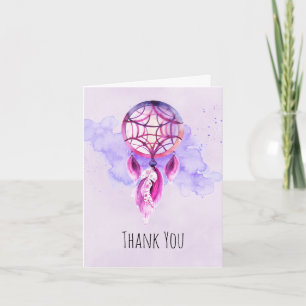 Pink Dreamcatcher On Purple Paint Splatter Thanks Letterpress Thank You Card