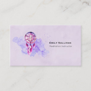 Pink Dreamcatcher On Purple Watercolor Splatter Business Card