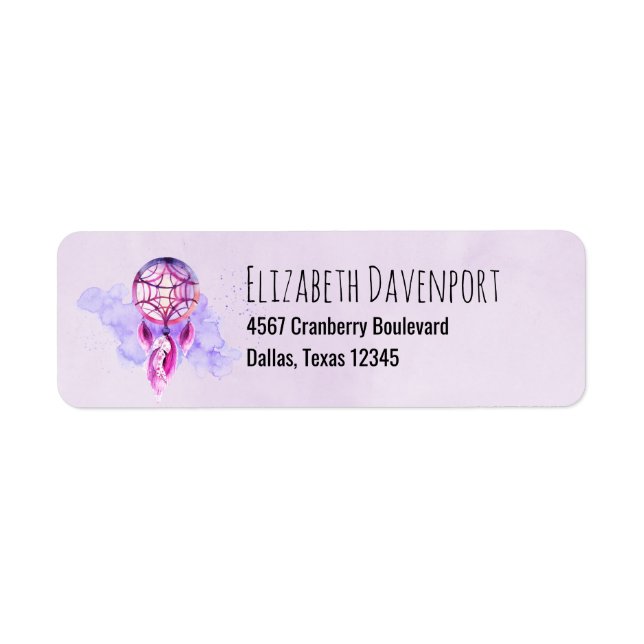 Pink Dreamcatcher On Purple Watercolor Splatter Label (Front)